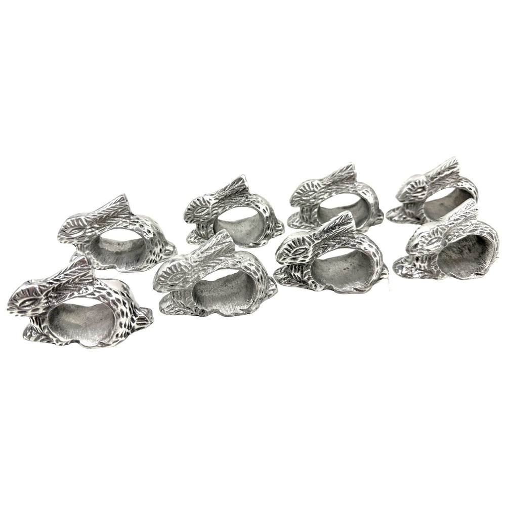 Bunny Rabbit Napkin Rings Holders Pewter Finish Easter Spring Farmhouse Lot of 8